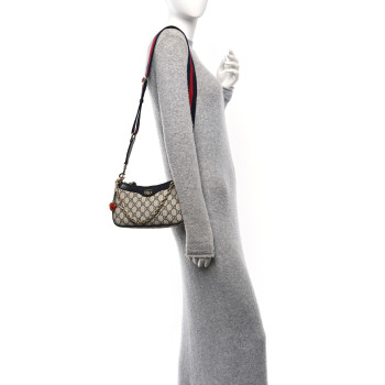 GUCCI GG Supreme Monogram Textured Dollar Calfskin Web Small Ophidia GG Handbag Beige Blue