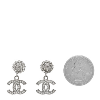 CHANEL Crystal CC Drop Earrings White Silver