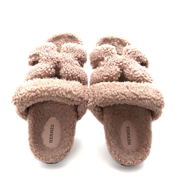 HERMES Woolskin Womens Chypre Sandals 40 Bois De Santal