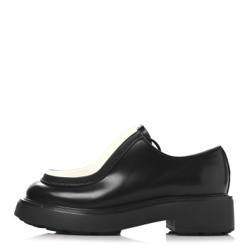 PRADA Spazzolato Rois Monolith 55mm Derby Loafers 37 Black White
