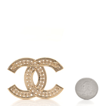 CHANEL Crystal CC Brooch Light Gold