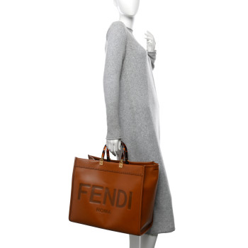 FENDI Vitello King Plexiglass Large Fendi Sunshine Shopper Tote Cuoio