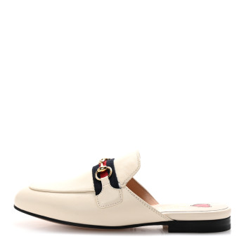 GUCCI Malaga Kid Web Womens Princetown Slippers 35 Mystic White