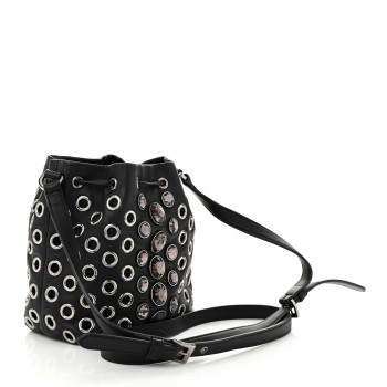 MIU MIU Nappa Jeweled Grommet Starlight Bucket Bag Black