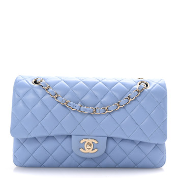 CHANEL Lambskin Quilted Medium Double Flap Light Blue