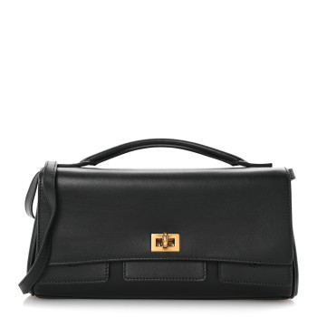 BALENCIAGA Smooth Calfskin Small Bel Air Clutch On Strap Black