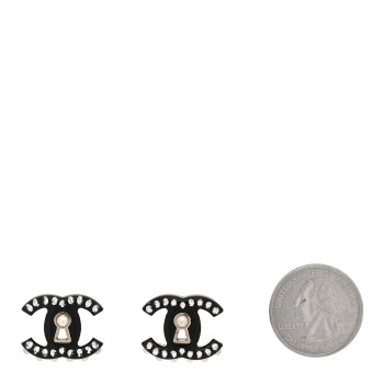 CHANEL Resin Crystal Pearl CC Earrings Black