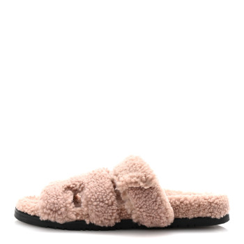 HERMES Woolskin Womens Chypre Sandals 40 Bois De Santal