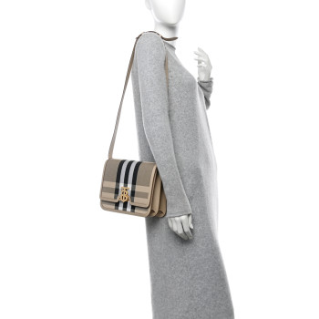 BURBERRY Smooth Calfskin Canvas Check Medium TB Bag Dusty Sand Soft Fawn