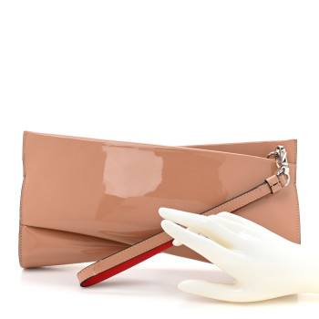 CHRISTIAN LOUBOUTIN Patent Loubi Twist Zip Clutch Bag Nude