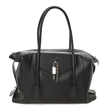 GIVENCHY Smooth Calfskin Medium Antigona Lock Duffle Bag Black