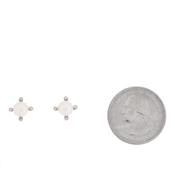 DAVID YURMAN Sterling Silver Diamond Cultured Pearl 6-6.5mm Cable Stud Earrings