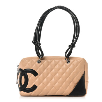 CHANEL Calfskin Quilted Large Cambon Bowler Beige Black