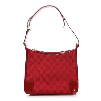 GUCCI Patent Monogram Shoulder Bag Red