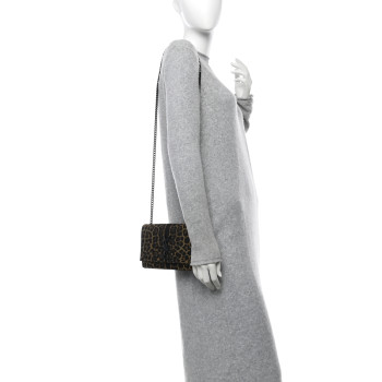 SAINT LAURENT Jacquard Leopard Small Monogram Kate Satchel Oro Natural