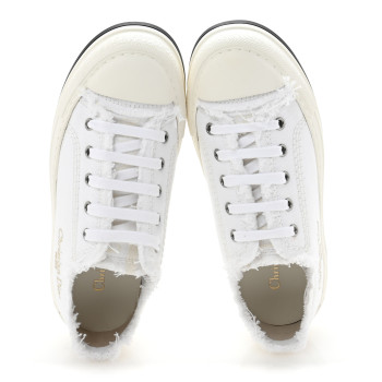 CHRISTIAN DIOR Frayed Canvas Embroidered Logo Walk'N'Dior Low Top Sneakers 36.5 White