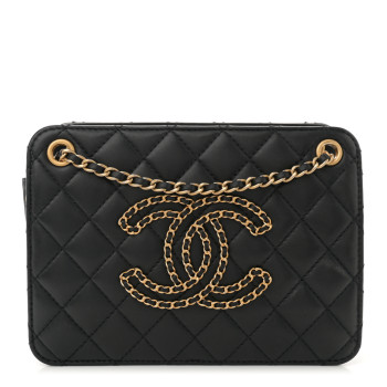 CHANEL Calfskin Quilted Small CC Chain Accordion Tote Black