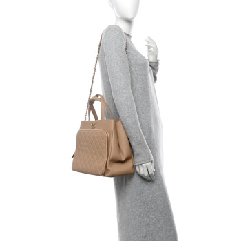 CHANEL Caviar Quilted Large Business Affinity Shopping Bag Beige