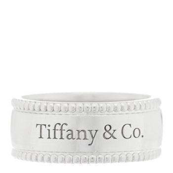 TIFFANY Sterling Silver Milgrain Logo Band Ring 53 6.25