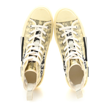 CHRISTIAN DIOR Technical Canvas Oblique B23 High Top Sneakers 39 White Black