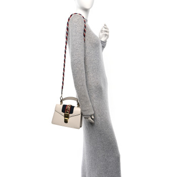 GUCCI Calfskin Mini Sylvie Top Handle Bag White