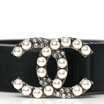 CHANEL Calfskin Pearl Crystal CC Belt 85 34 Black