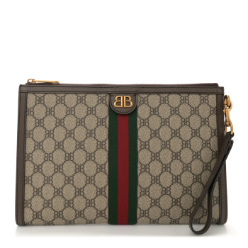 GUCCI X BALENCIAGA BB Supreme Monogram Web Ophidia Wristlet Beige New Acero