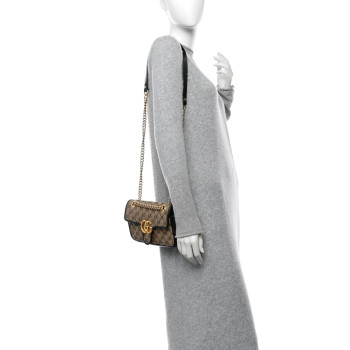 GUCCI Monogram Matelasse Diagonal Mini GG Marmont Shoulder Bag Beige Black
