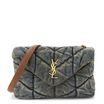 SAINT LAURENT Denim Quilted Toy Loulou Puffer Monogram Chain Satchel Blue Cinnamon