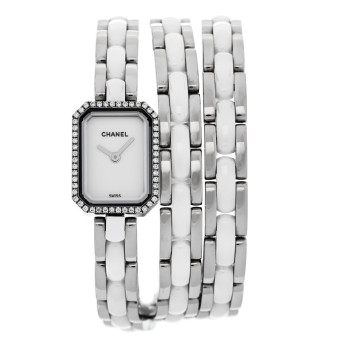 CHANEL Stainless Steel Ceramic Diamond Bezel 16mm Premiere Triple Row Quartz Watch White