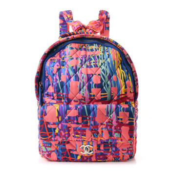 CHANEL Foulard Fabric Quilted Printed Backpack Pink