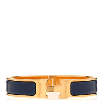 HERMES Narrow Enamel Clic Clac H Bracelet PM Bleu Abysse