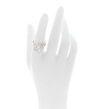 VAN CLEEF & ARPELS 18K White Gold Guilloche Vintage Alhambra Ring 54 6.75