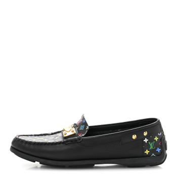 LOUIS VUITTON Monogram Multicolor Lock Oxford Loafers 39.5 Black