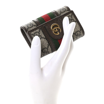 GUCCI GG Supreme Monogram Web Ophidia 6 Key Holder Case Beige New Acero