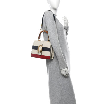 GUCCI Calfskin Bamboo Web Medium Dionysus Top Handle Bag White Blue Hibiscus Red