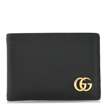 GUCCI Calfskin Boar Effect GG Marmont Bi-Fold Wallet Black