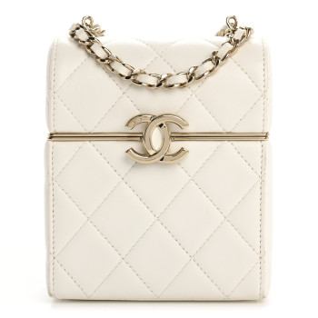 CHANEL Lambskin Quilted Small Box With Chain White