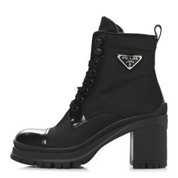 PRADA Spazzolato Re-Nylon Metal Triangle Logo Lace Up 85mm Boots 35 Black