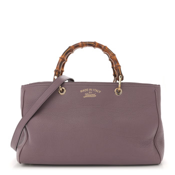 GUCCI Pebbled Calfskin Medium Bamboo Shopper Tote Purple