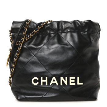 CHANEL Shiny Calfskin Quilted Mini Chanel 22 Black White