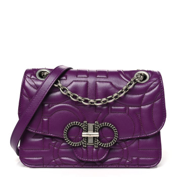 SALVATORE FERRAGAMO Calfskin Quilted Gancini Small Flap Bag Purple