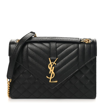 SAINT LAURENT Grain De Poudre Textured Mixed Matelasse Triquilt Medium Monogram Satchel Black