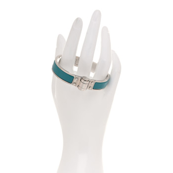 HERMES Enamel Charniere Uni Narrow Hinged Bracelet M Vert Bleuette
