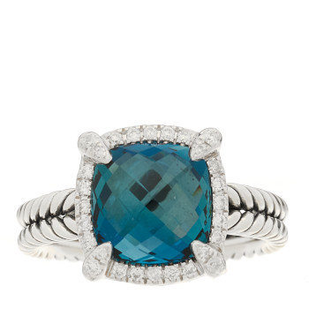 DAVID YURMAN Sterling Silver Diamond Hampton Blue Topaz 9mm Chatelaine Pave Bezel Ring 52 6