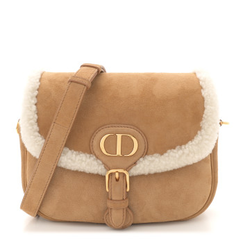 CHRISTIAN DIOR Suede Shearling Medium Bobby Flap Natural