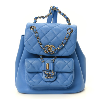 CHANEL Lambskin Quilted Small Duma Drawstring Backpack Blue