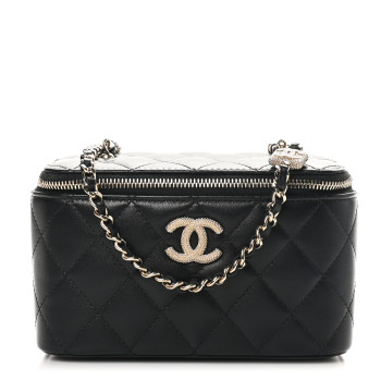 CHANEL Lambskin Quilted Small Vanity Case With Chain Black