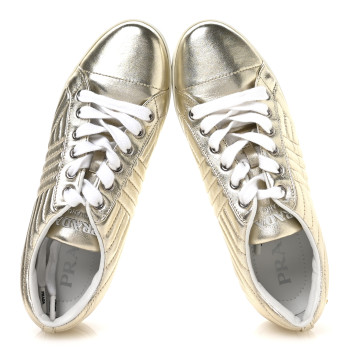 PRADA Metallic Nappa Diagramme Sneakers 37.5 Pirite