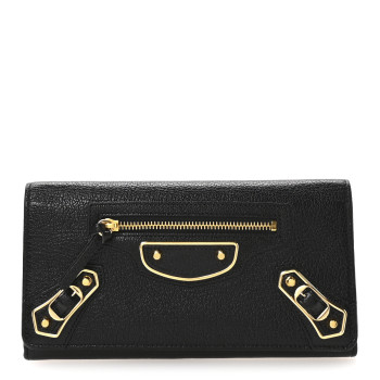 BALENCIAGA Chevre Gold Metallic Edge Hardware Money Wallet Black